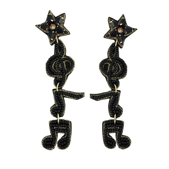 Music Musical Notes Musician Singer Gift Beaded Black Drop Earrings - Picture 2 of 3
